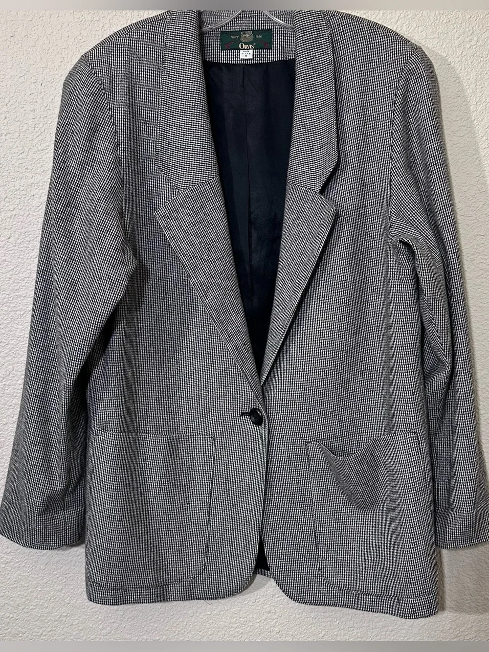 Vintage Orvis Women’s Black & White Micro Houndstooth Tweed Blazer